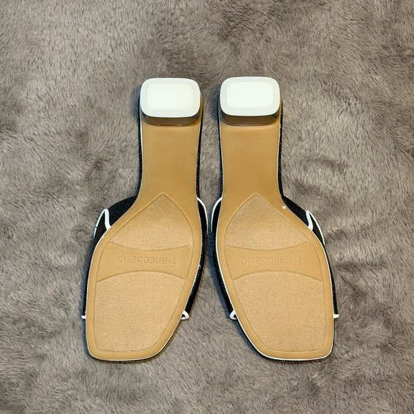 Franco Sarto Black and White Mules, Linley Slide Heeled Sandals, Size - 6.5 - Picture 7 of 11